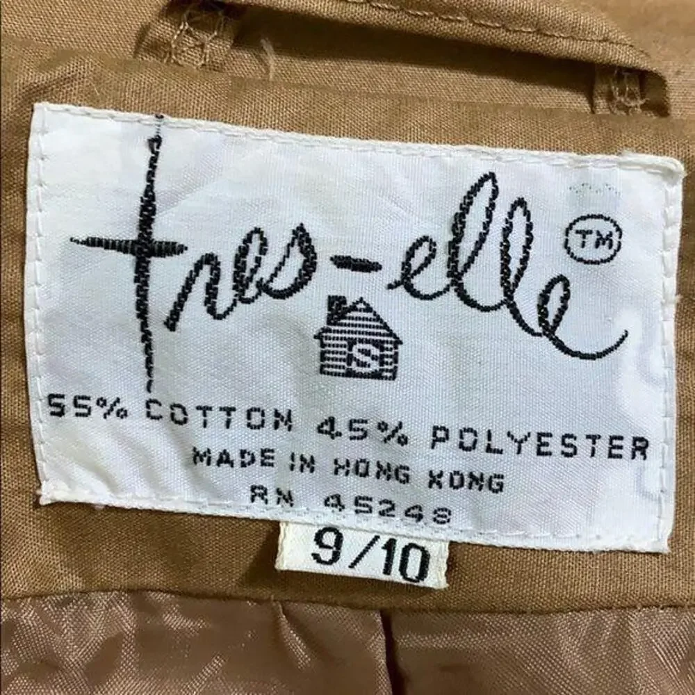 Vintage Tres Elle Womens Full Length Trench Coat Jacket Tan Brown Size 9 10 - Picture 10 of 12